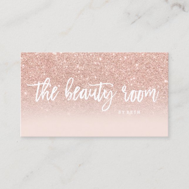 Beauty room typography rose gold glitter blush business card (Front)