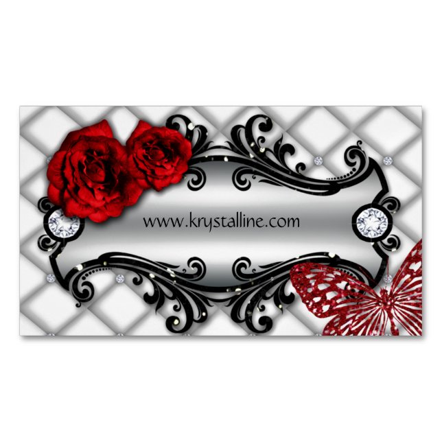 Beauty Rose Flower Butterfly Fashion Hair Salon Magnetic Business Card (Front)