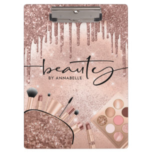 Beauty Rose Gold Glitter Cosmetics  Clipboard