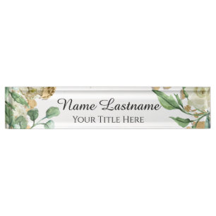 Beauty Salon Artist Rose Floral Mint White Nameplate