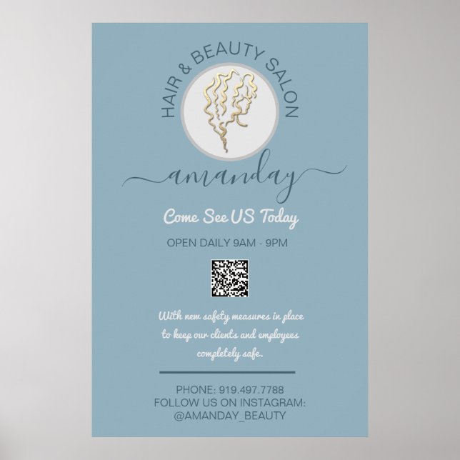 Beauty Salon Be Safe Logo Hairdresser QR Code Poster (Front)