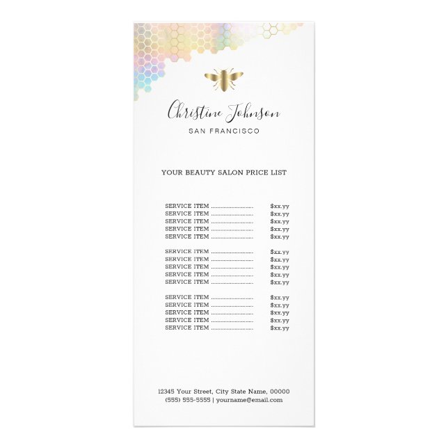 beauty salon bee logo price list rack card (Front)
