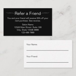 Beauty Salon Black and White Refer a Friend Card