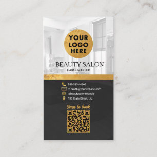 Beauty Salon Black Gold QR code Appointment Business Card