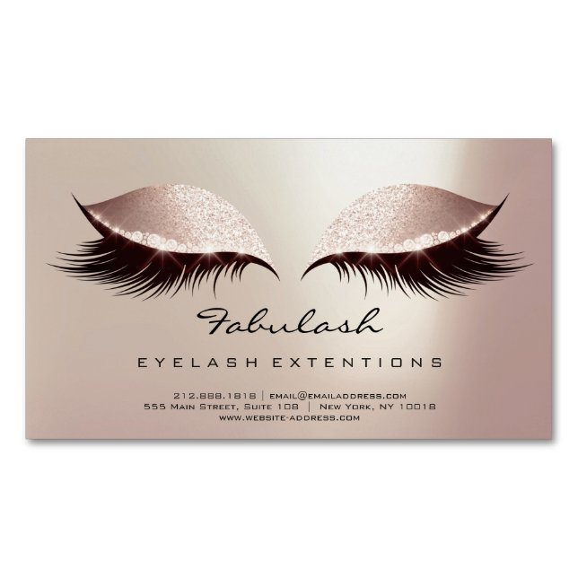 Beauty Salon Blush Rose Gold Adress Makeup Lashes Magnetic Business Card (Front)