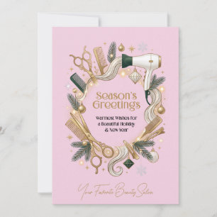 Beauty Salon Business Logo Pink Merry Christmas  Holiday Card
