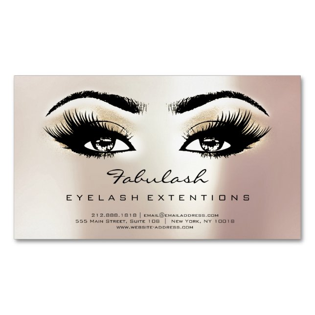 Beauty Salon Champaigne Rose Adress Makeup Lashes Magnetic Business Card (Front)