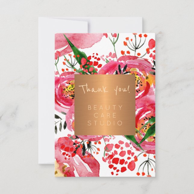 Beauty salon copper metallic peonies thank you (Front)