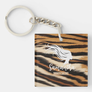 Beauty Salon Custom Name Tiger Print Salon Bag Key Ring