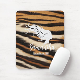 Beauty Salon Custom Name Tiger Print Salon Bag Mouse Mat