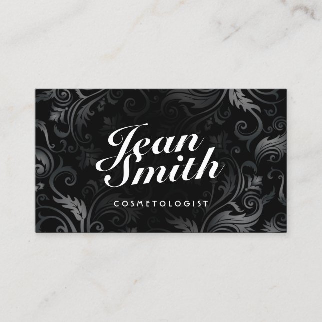 Beauty Salon Elegant Black Ornament Cosmetologist  Business Card (Front)
