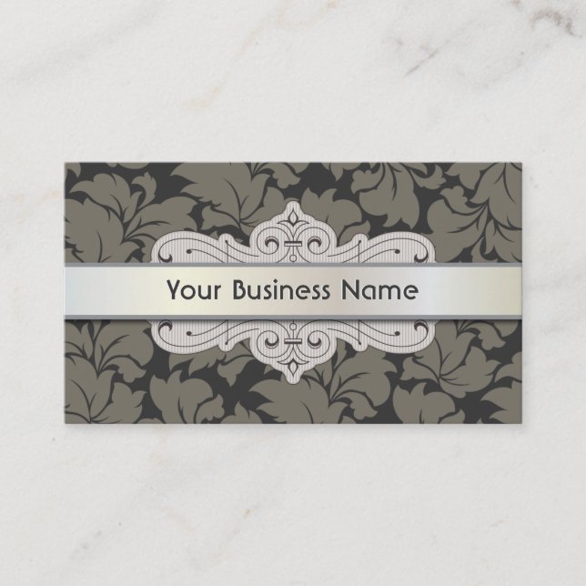Beauty Salon Elegant Floral Damask Business Card (Front)