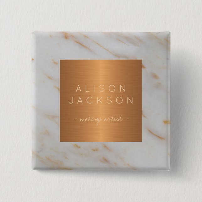 Beauty salon employee copper metallic grey marble 15 cm square badge (Front)
