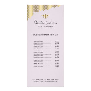 beauty salon faux gold foil bee rack card