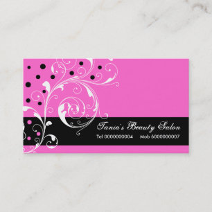 Beauty Salon floral scroll leaf black, hot pink Business Card