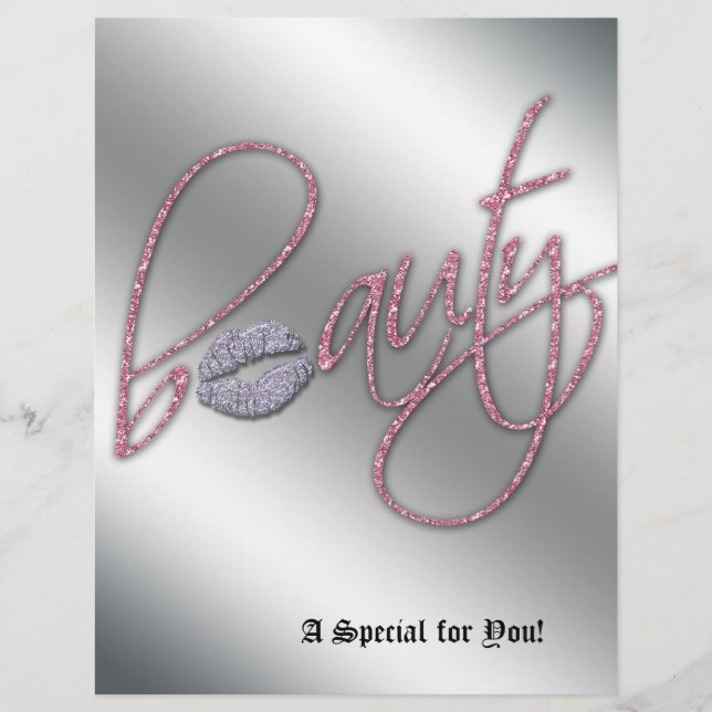 Beauty Salon Flyer Hair Pink Silver Lips (Front)