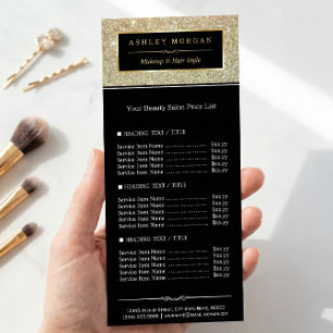 Beauty Salon Funky Gold Glitter Glamour Price List Rack Card