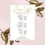 Beauty Salon Glam Gold Logo Modern Price List<br><div class="desc">Modern Business Price List in white and gold with space for your logo, company details and your services or products pricing. Perfect to use as a pricing menu for your salon or small business. The faux gold and modern script font add a luxurious feel to this chic pricing guide. Use...</div>