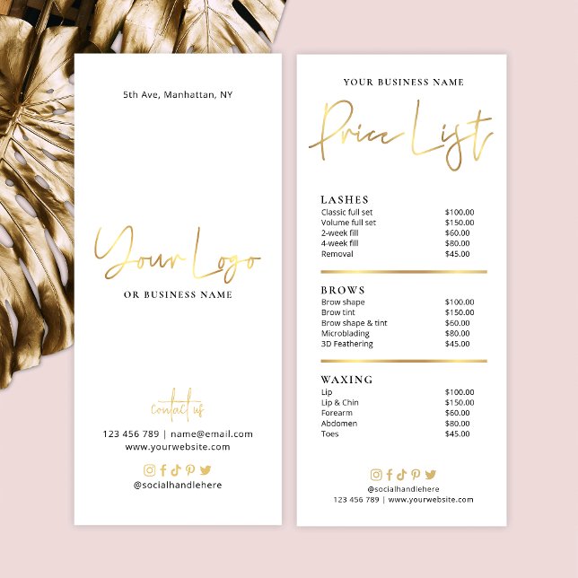 Beauty Salon Glam Gold Logo Modern Price List Rack Card (Creator Uploaded)