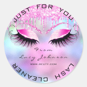 Beauty Salon Glitter Bright Pink Lashes Drips Classic Round Sticker