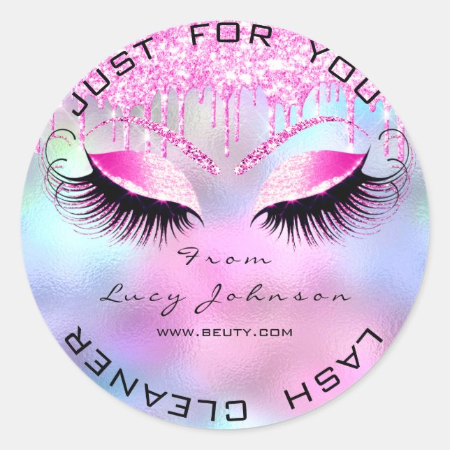 Beauty Salon Glitter Bright Pink Lashes Drips Classic Round Sticker (Front)