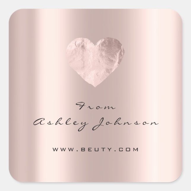 Beauty Salon Glitter Heart Pink Rose Eyes Square Sticker (Front)