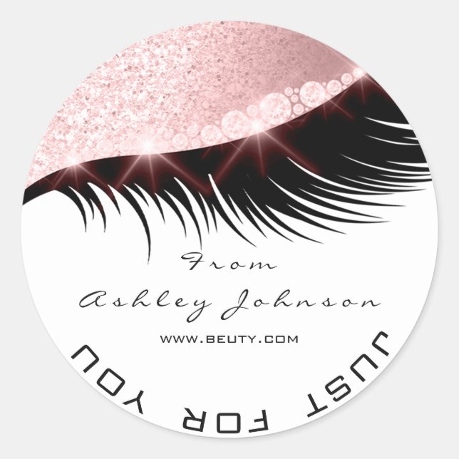 Beauty Salon Glitter Lash Cleaner Pink RoseWhite Classic Round Sticker (Front)