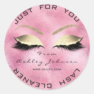 Beauty Salon Glitter Pink Gold Lash Cleaner Glass Classic Round Sticker