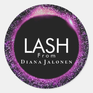 Beauty Salon Glitter Pink Lash Metal Silver Classic Round Sticker