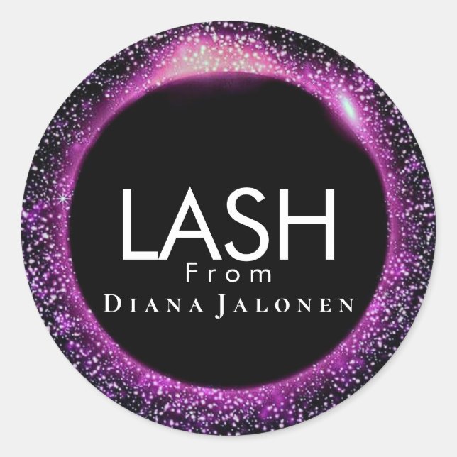 Beauty Salon Glitter Pink Lash Metal Silver Classic Round Sticker (Front)