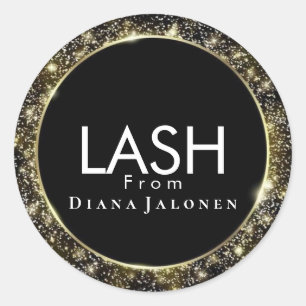 Beauty Salon Glitter Pink Lash Metal Silver Classic Round Sticker