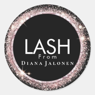 Beauty Salon Glitter Pink Lash Metal Silver Classic Round Sticker