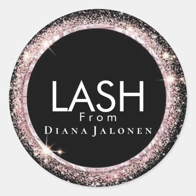 Beauty Salon Glitter Pink Lash Metal Silver Classic Round Sticker (Front)