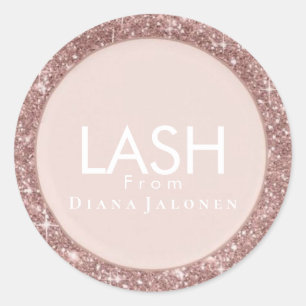 Beauty Salon Glitter Pink Lash Metal Silver Classic Round Sticker