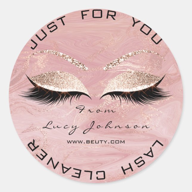 Beauty Salon Glitter Pink Marblel Lashes Cleaner Classic Round Sticker (Front)