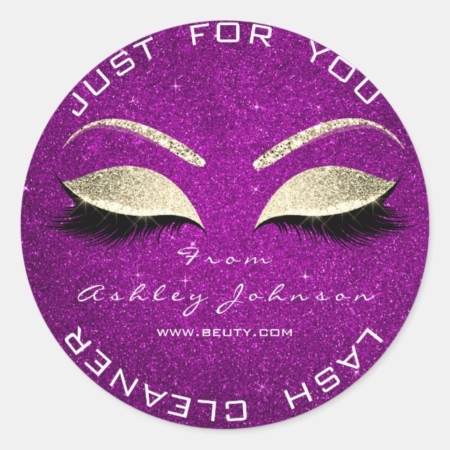 Beauty Salon Glitter Pink Orchid Gold Lash Cleaner Classic Round Sticker (Front)