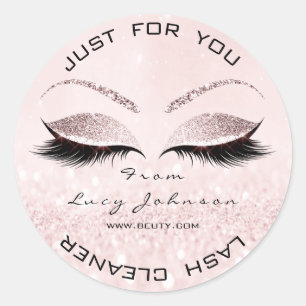 Beauty Salon Glitter Pink Pastel Lashes Cleaner Classic Round Sticker