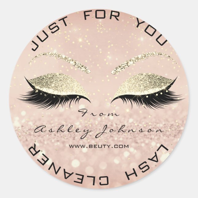 Beauty Salon Glitter Skinny Gold Lash Cleaner Classic Round Sticker (Front)