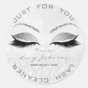 Beauty Salon Glitter WhiteGrey Silver Lash Cleaner Classic Round Sticker