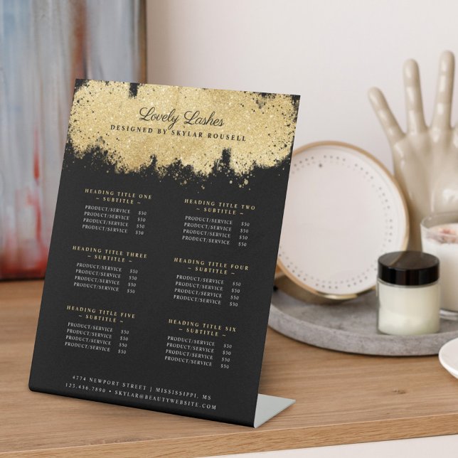 Beauty & Salon Gold & Black Luxury Service Prices Pedestal Sign (Creator Uploaded)