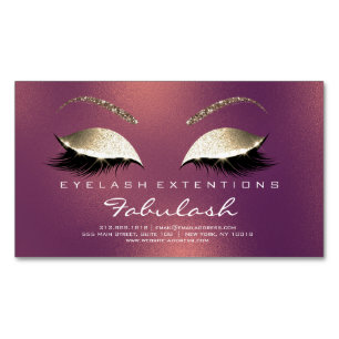 Beauty Salon Gold Glitter Adress Lashes Copper Magnetic Business Card