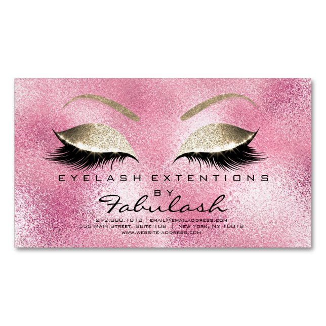 Beauty Salon Gold Glitter Adress Makeup Glam Magnetic Business Card (Front)