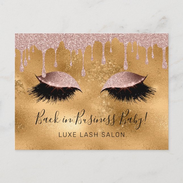 Beauty Salon Gold Glitter Reopening COVID19 Postcard (Front)