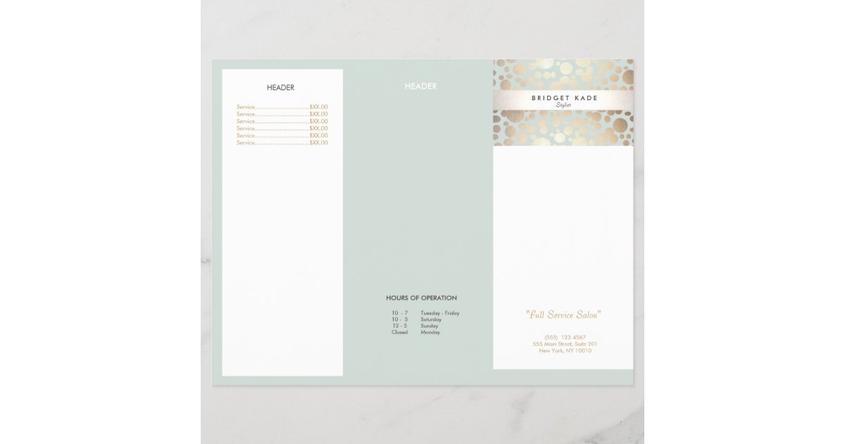 Beauty Salon Gold Light Blue Circle Menu Brochure Zazzle