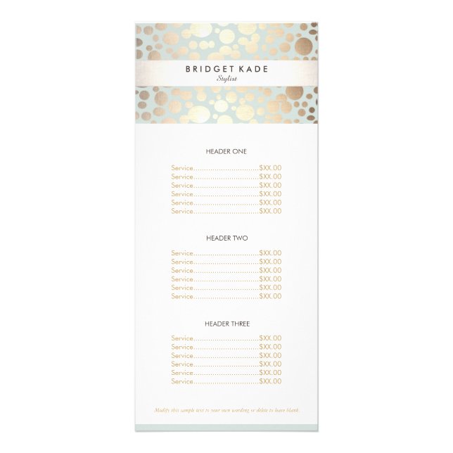 Beauty Salon Gold Light Blue Circle Pattern Menu (Front)