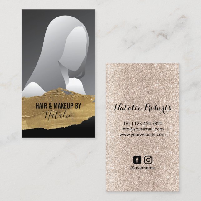 Beauty Salon Gold Lipstick Stain Add Your Photo Business Card (Front/Back)