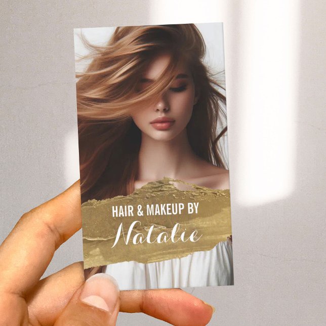 Beauty Salon Gold Lipstick Stain Girl Photo Business Card (Creator Uploaded)