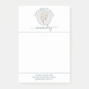 Beauty Salon Golden Logo Hairdresser White Elegant Post-it Notes