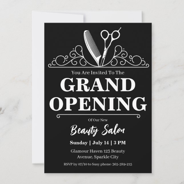 beauty salon grand opening invitation card (Front)