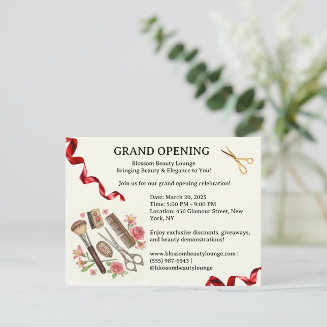 Beauty Salon Grand Opening Invitation Postcard (Standing Front)